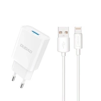 Caricatore da muro Dudao A4EU USB-A 2.1A - bianco + cavo USB-A - Lightning
