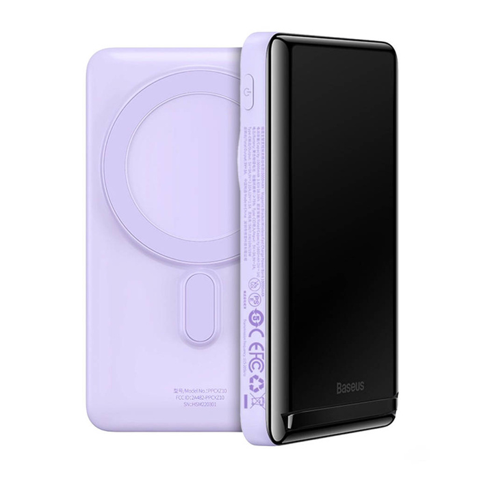 Soporte magnético Baseus Banco de energía inalámbrico de carga rápida 10000mAh 20W Púrpura (con cable de carga rápida de la serie Xiaobai Tipo-C a Tipo-C 60W(20V/3A) 50cm Blanco)