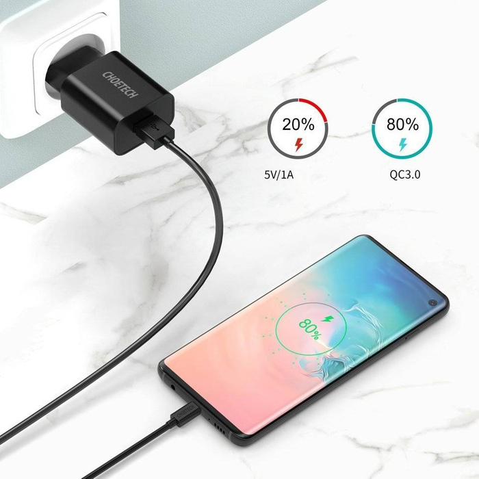 Rychlonabíječka Choetech Quick Charge 3.0 18W 3A + USB kabel - USB Typ C 1m černý (Q5003)