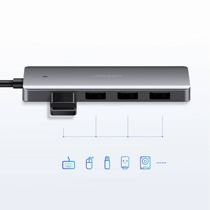Ugreen USB HUB elosztó – 4x USB 3.2 Gen 1 mikro USB tápcsatlakozóval szürke (CM219 50985)