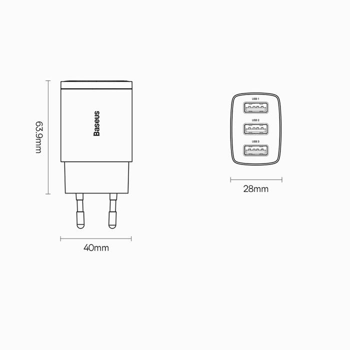 Baseus Caricabatterie compatto 3x USB 17W nero (CCXJ020101)