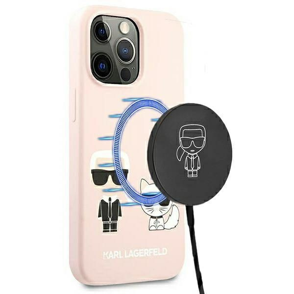 Pouzdro KARL LAGERFELD Apple iPhone 13 Pro Max Silicone Ikonik Karl & Choupette MagSafe Pink Hardcase