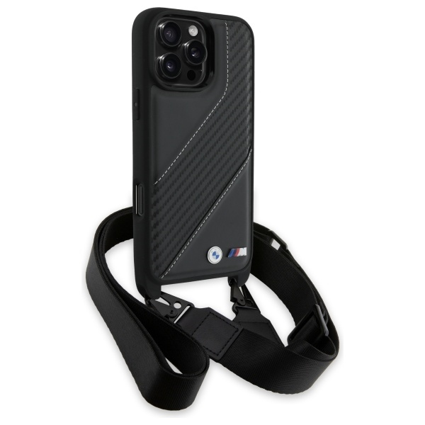 Hülle BMW iPhone 16 Pro Max schwarz/schwarz hartcase M Edition Carbon Stripe &amp; Strap