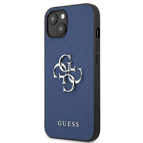 Pouzdro GUESS Apple iPhone 13 Mini Saffiano 4G Metal Logo Blue Hardcase