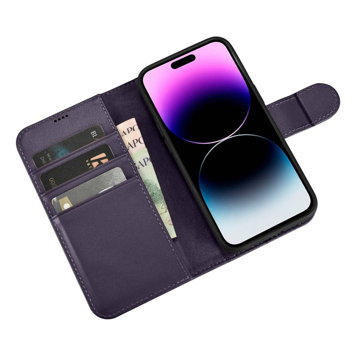 iCarer Wallet Case 2in1 para iPhone 14 Pro Max Leather Flip Cover Anti-RFID morado oscuro (WMI14220728-DP)