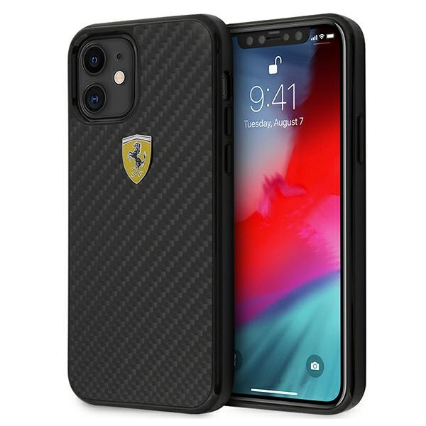 Coque Ferrari Apple iPhone 12 Mini On Track Real Carbon Black Case