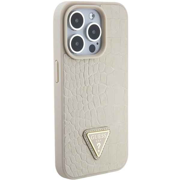 Coque Guess GUHCP15XPCRTHCD iPhone 15 Pro Max 6.7" or/dorécase Croco Triangle Metal Logo Case