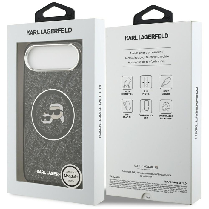 Etui Karl Lagerfeld IML Glitter Karl &   Choupette Heads Logo MagSafe do iPhone Air czarny