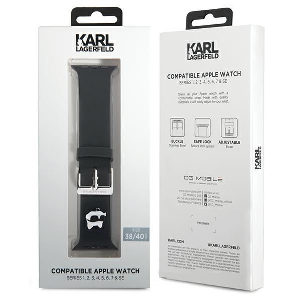 Karl Lagerfeld Pasek KLAWMSLCNK Apple Watch 38/40/41mm czarny/black strap 3D Rubber Choupette Heads 