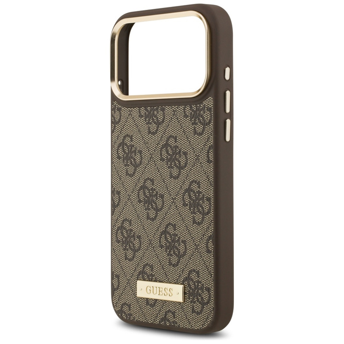 Etui Guess 4G Logo Plate MagSafe do      iPhone 17 Pro Max brązowy