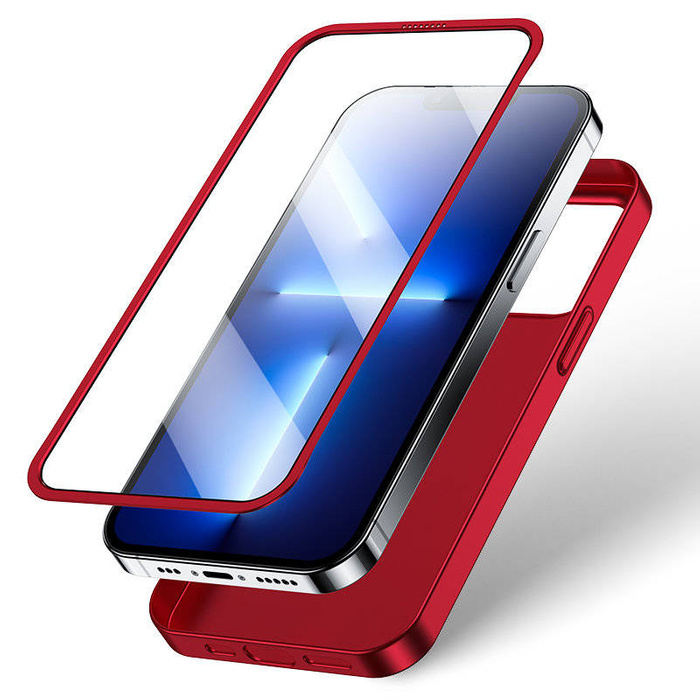 Joyroom 360 Full Case cover anteriore e posteriore per iPhone 13 Pro + proteggi schermo in vetro temperato rosso (JR-BP935 rosso)