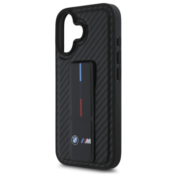 Hülle BMW iPhone 16 6.1" schwarz/schwarz hartcase M Griffständer Glatt und Carbon