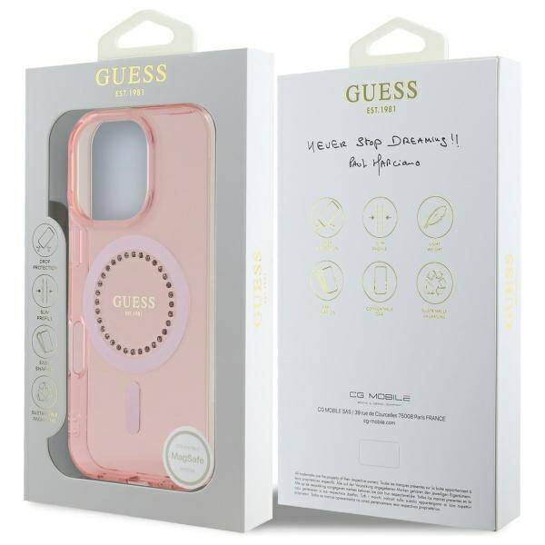 Etui Guess iPhone 16 Pro Max 6.9" różowy/pink hardcase IML Rhinestones MagSafe