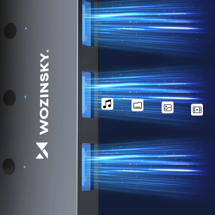 Hub USB-A Wozinsky WHS080YSS 4 x USB-A 3.0 z indywidualnymi włącznikami, aluminowy, z kablem 15 cm - szary