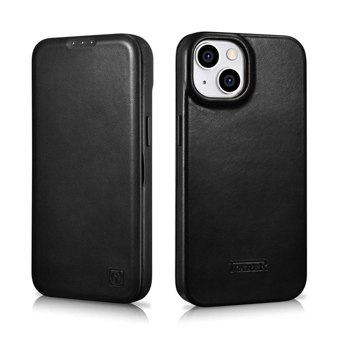 iCarer CE Oil Wax Premium Leather Folio Case Leather Case iPhone 14 Flip Magnetic MagSafe Black (AKI14220705-BK)