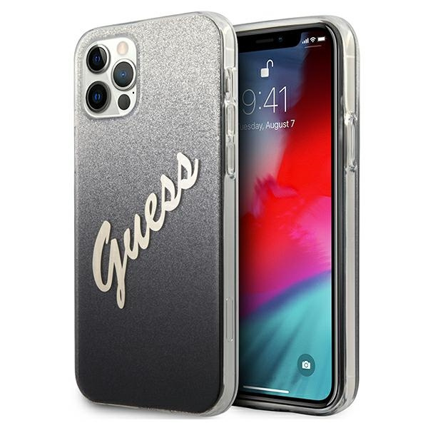 Case GUESS Apple iPhone 12 Pro Max Glitter Gradient Script Black Hardcase