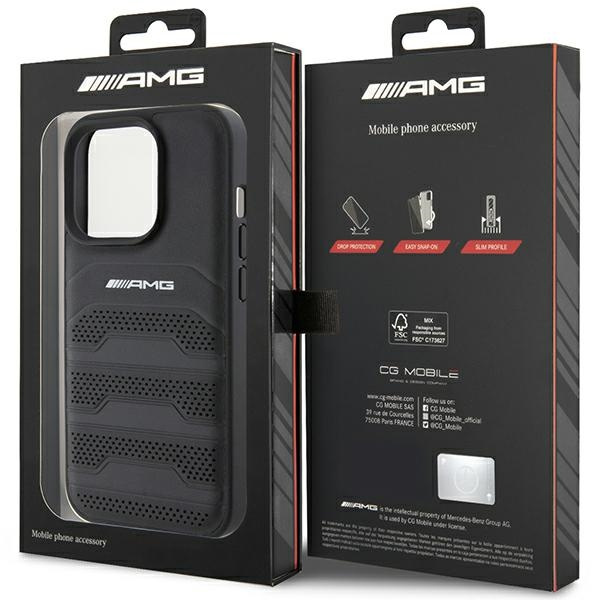 Etui AMG AMHCP15XGSEBK iPhone 15 Pro Max 6.7" czarny/black hardcase Leather Debossed Lines