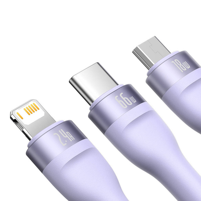 Baseus Flash Series Ⅱ 3in1 Cable with Fast Charging USB-A to USB-C / Micro-USB / Lightning 66W 480Mb/s 1.2m Purple