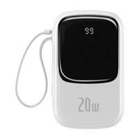 Baseus Qpow Digital Display Power Bank mit Schnellladung 20000 mAh 20 W QC/PD/SCP/FCP mit integriertem Lightning -Kabel Weiß