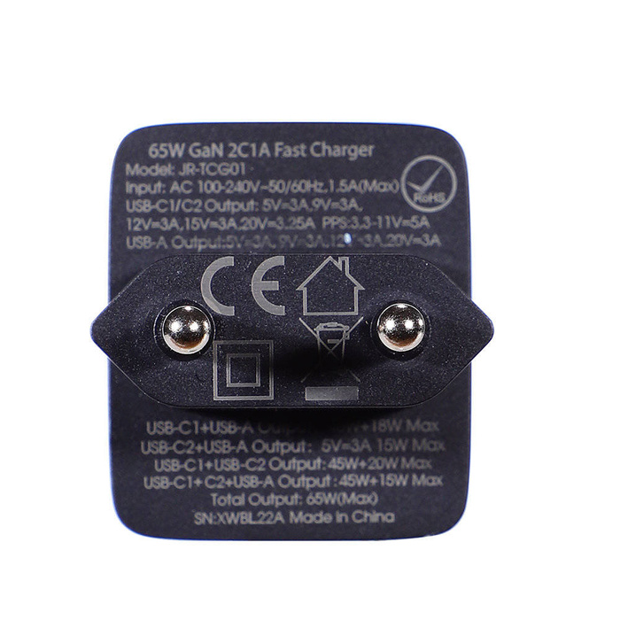 Joyroom Schnellladegerät GaN 65W USB, 2x USB C schwarz + USB C Kabel - USB C 100W 1,2m (TCG01)