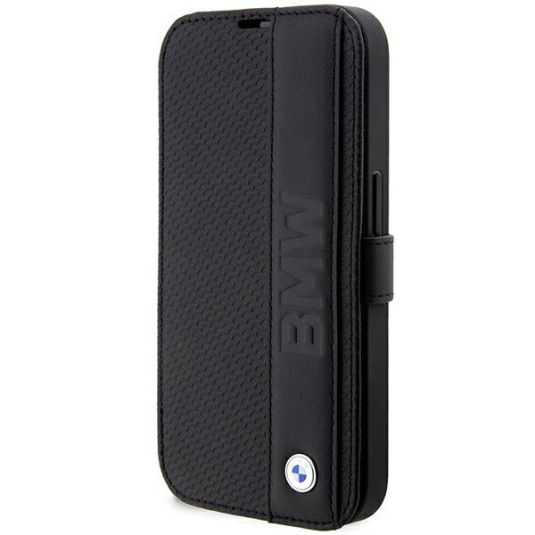 Hülle BMW BMBKP14X22RDPK iPhone 14 Pro Max 6,7" schwarz/schwarzes Buchcase Leder Textured&Stripe