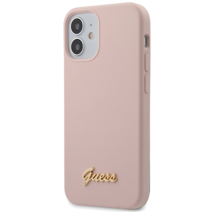 Puzdro GUESS Apple iPhone 12 Mini 5.4 Silicone Script Gold Logo GUHCP12SLSLMGLP Bright Pink Hardcase