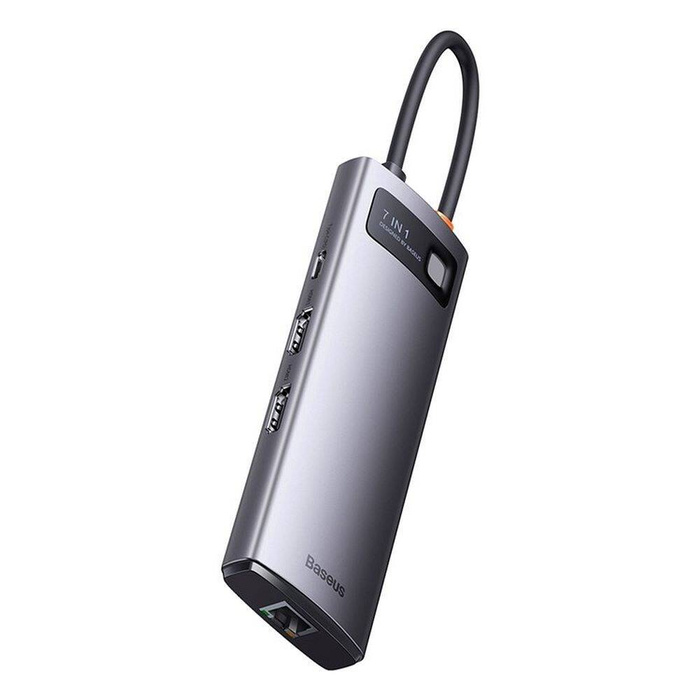 Baseus Metal Gleam Series HUB 7 en 1 Estación de acoplamiento USB tipo C - 2 x HDMI / 3 x USB 3.2 Gen. 1/1 x Power Delivery / 1 x RJ-45 Ethernet Gray (WKWG040113)