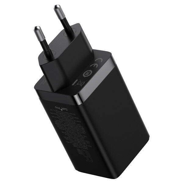 GaN 2xUSB C 1xUSB 65W cargador rápido Baseus GaN5 Pro + USB C - Cable USB C 100W - negro