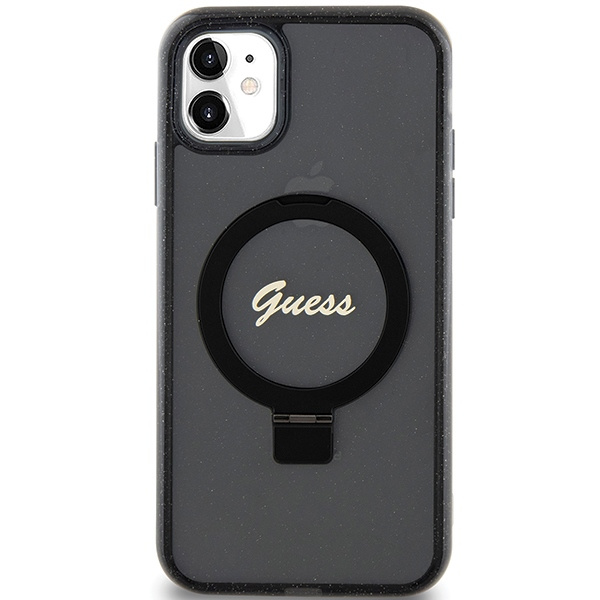 Etui Guess GUHMN61HRSGSK iPhone 11 / Xr 6.1" czarny/black hardcase Ring Stand Script Glitter MagSafe Case
