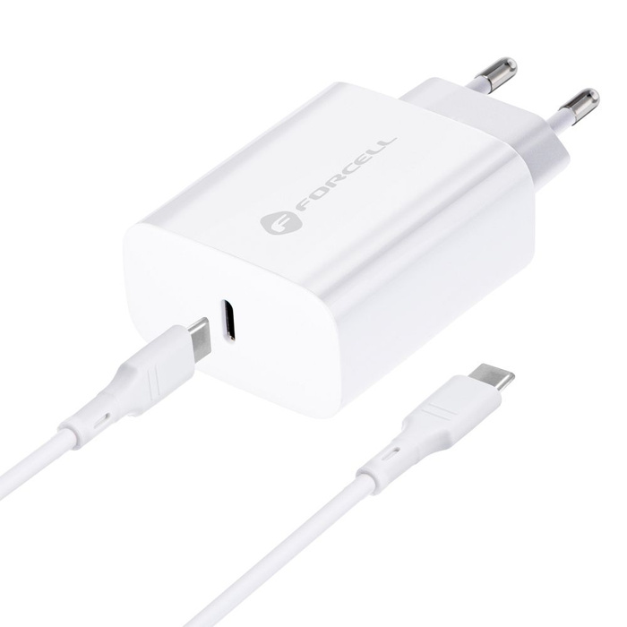 Ładowarka sieciowa do telefonu Forcell F-Energy USB C QC4.0 PD 3A 25W + kabel USB C do USB C TFK-TC-25WPD biała
