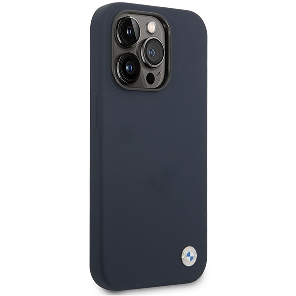 Coque BMW BMHMP14LSILNA iPhone 14 Pro 6.1" bleu marine/marine Silicone Metal Logo MagSafe