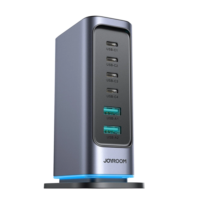 Joyroom JR-TCM02 Multiport GaN Ladegerät 65W EU 4x USB-C 2x USB-A - Dunkelgrau
