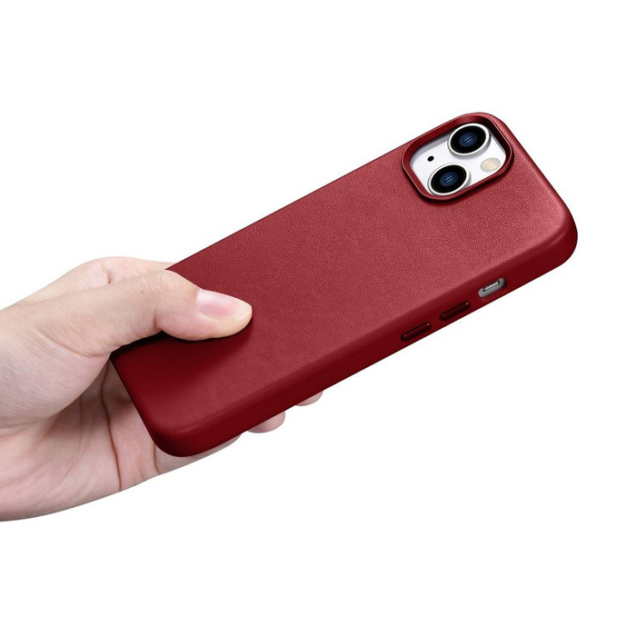 iCarer Case Cover in vera pelle per iPhone 14 Plus rossa (compatibile con MagSafe)
