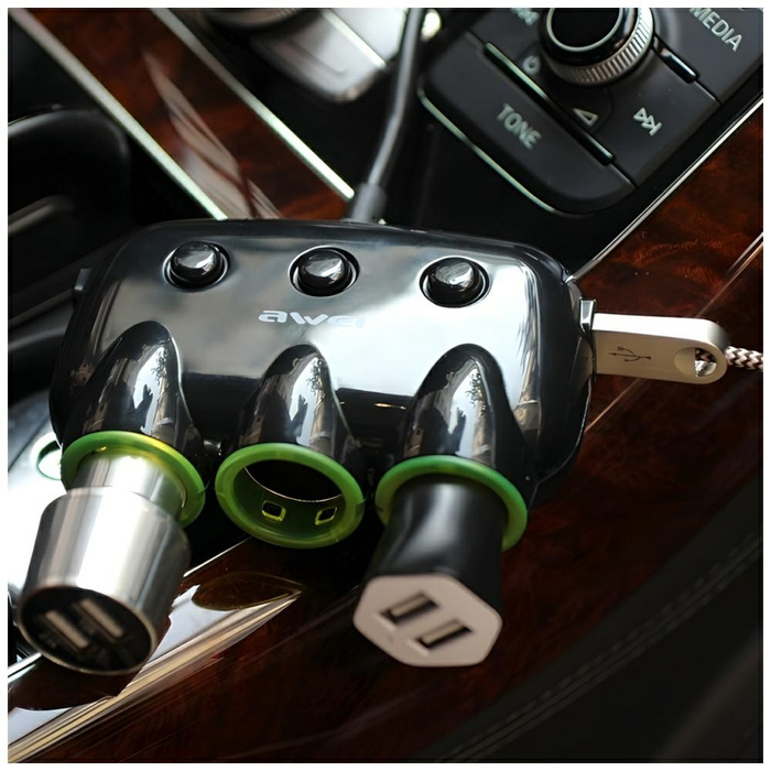 Caricatore AWEI Car Splitter 2 USB C-35 3 12V presa sigaretta nera