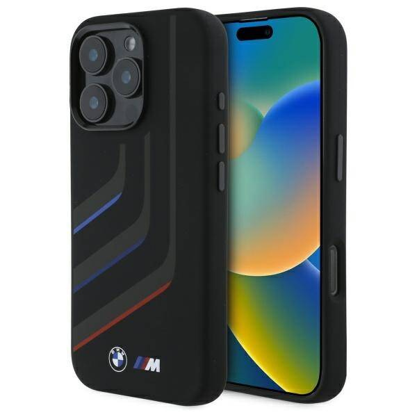 Cover BMW iPhone 16 Pro Max nero/nero durocase Linee di svolta in silicone MagSafe