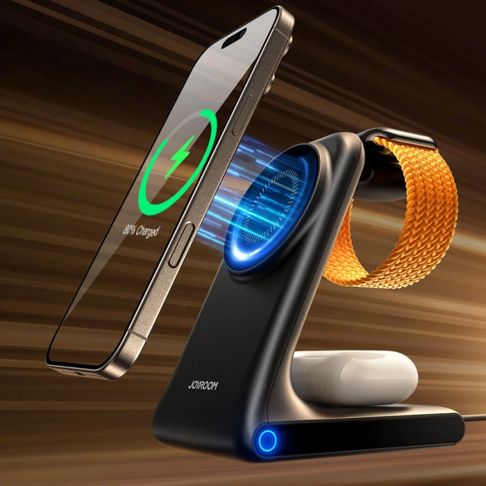 Joyroom JR-W15 Wireless Charger 3 in 1 Charging Station with MagSafe - Black