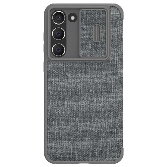 Nillkin Qin Cloth Pro Case etui Samsung Galaxy S23+ pokrowiec z klapką osłona na aparat szare