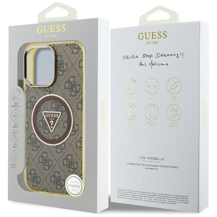 Etui Guess IML Metal Glitter 4G Circle   Triangle MagSafe do iPhone 16 Pro brązowy