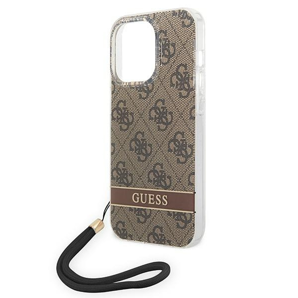 Hülle GUESS Apple iPhone 14 Pro Max 4G Print Strap Braun Hartcase