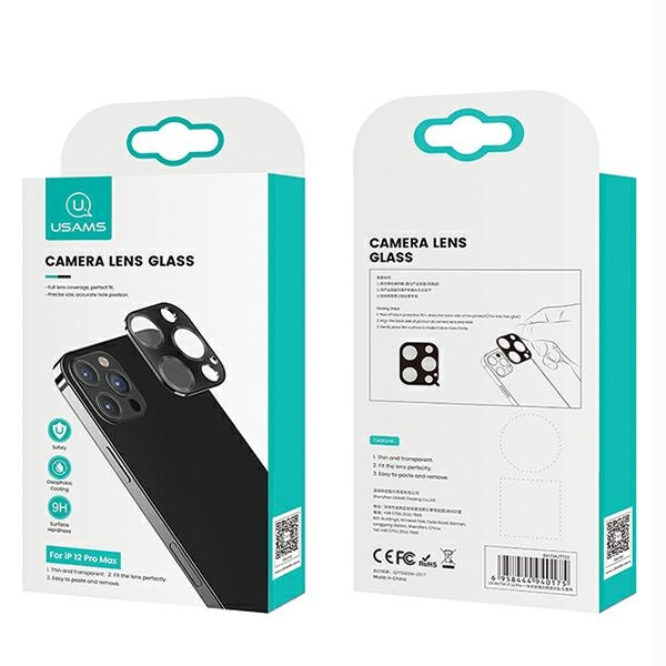 USAMS vidrio templado   12 Pro Max lente de la cámara de vidrio de metal azul de protección de la cámara