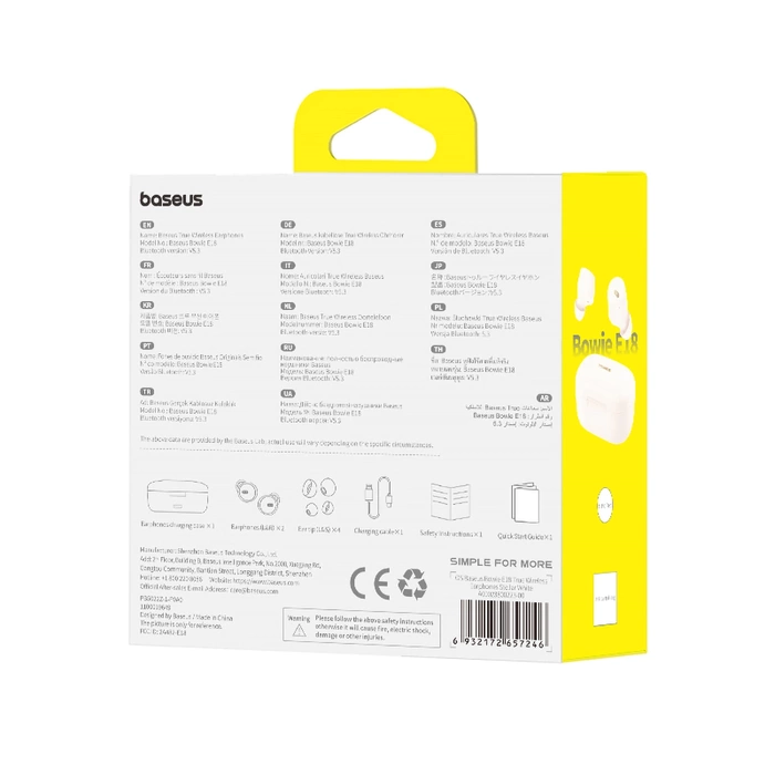 Casque sans fil Baseus Bowie E18 TWS ENC IPX4 - blanc