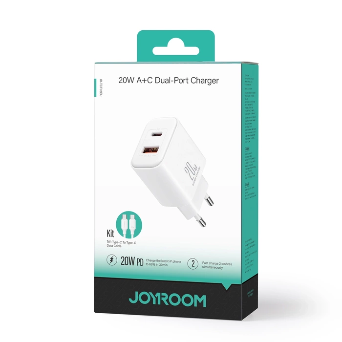 EU Joyroom JR-TCF05 Caricatore USB-A USB-C da 20 W + cavo USB-C - bianco