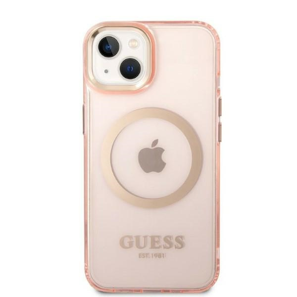Guess GUHMP14MHTCMP iPhone 14 Plus 6,7" růžový/růžový hard case Zlatý obrys průsvitný MagSafe