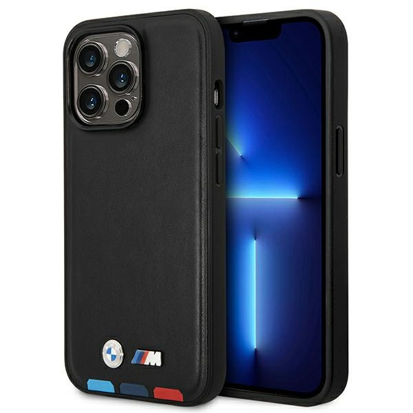 Hülle BMW BMHMP14L22PTDK iPhone 14 Pro 6.1" schwarz/schwarz Leder Stempel Tricolor MagSafe