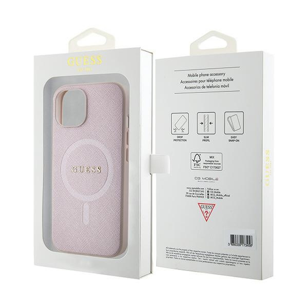 Coque Guess GUHMP15SPSAHMCP iPhone 15 6.1" rose/rose rigidecase Saffiano MagSafe Case