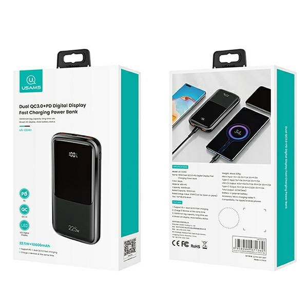 USAMS Powerbank PB58 10000mAh 22.5W QC3.0+PD Fast Charge nero/nero 10KCD16101 (US-CD161)