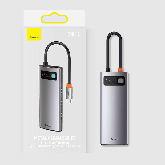 Baseus Metal Series multifunkčný USB HUB 5v1 USB Type C PD 100W HDMI sivý (WKWG020013)