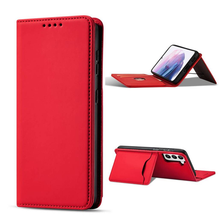 Étui pour cartes magnétiques pour Samsung Galaxy S22 + (S22 Plus) pochette portefeuille porte-cartes rouge