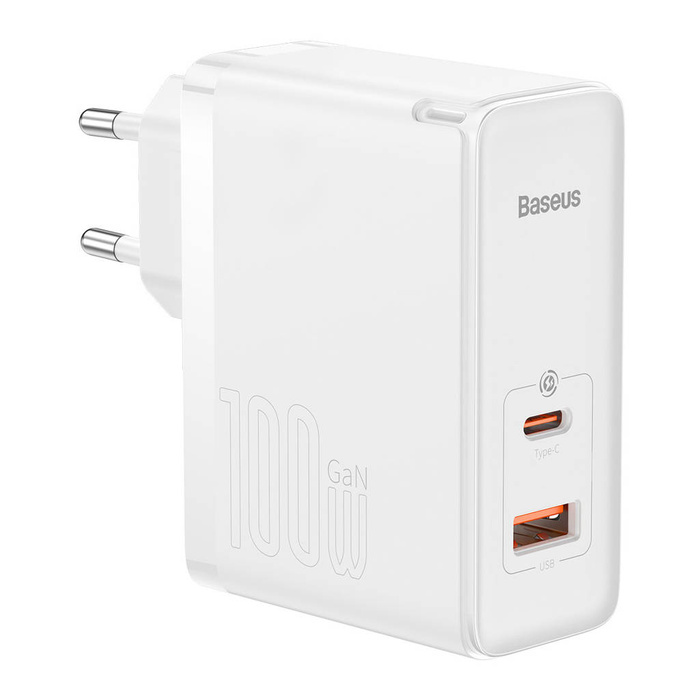 Baseus GaN5 Pro Fast Universal GaN USB Ladegerät Typ C / USB 100W PD3.0, QC4.0+, AFC weiß (CCGP090202)