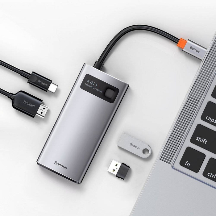 Baseus Metal Gleam 4v1 multifunkční HUB USB Typ C - USB Typ C Napájení 100 W / HDMI 4K 30 Hz / USB 3.2 Gen 1 / USB 2.0 (CAHUB-CY0G)